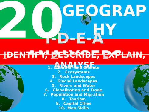 20 Geography IDEA Analyser Starter Activities GCSE KS3 Brainstormer etc Cover Plenary Lesson
