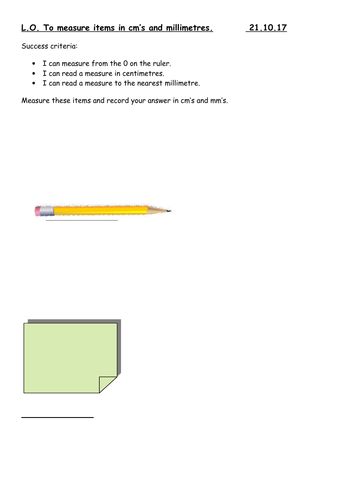 measuring worksheets year 2 lenth cms/mms