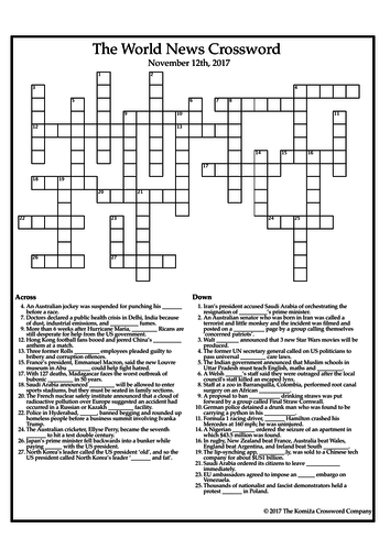 The World News Crossword (November 12th, 2017)