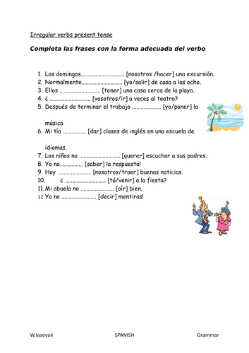 SPANISH PRESENT TENSE GRAMMAR PRACTICE