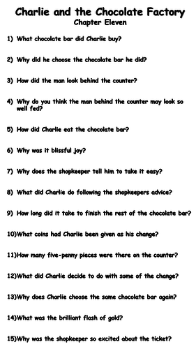 Charlie and the Chocolate Factory - Chapter Eleven Reading Comprehension Questions