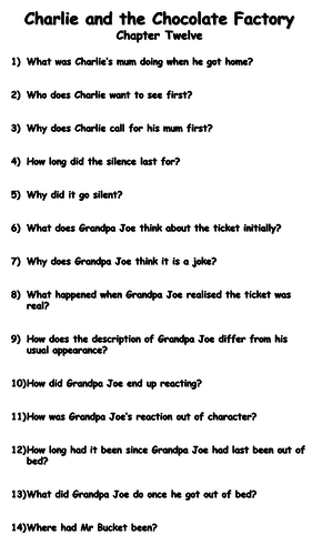 Charlie and the Chocolate Factory - Chapter Twelve Reading Comprehension Questions