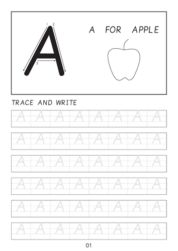 Set of cursive letter A-a to Z-z line worksheets with pictures