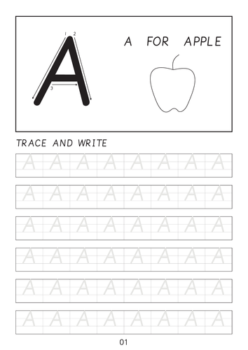 Set of cursive capital letters A-A to Z-Z line worksheets with pictures