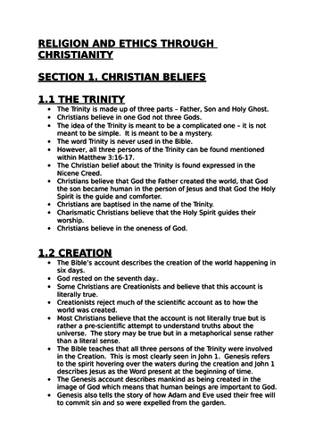 EDEXCEL Religion and ethics through Christianity.  Revision guide.  Section 1.  Christian beliefs.