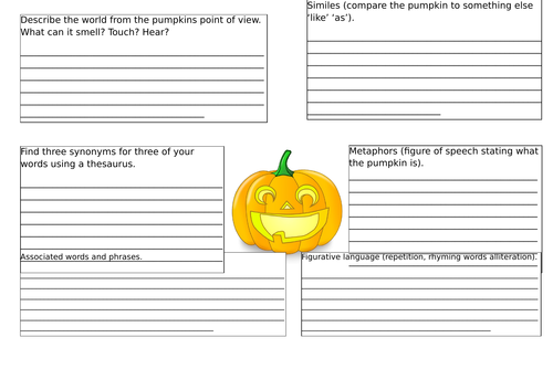 Pumpkin descriptive writing / poetry planning sheet