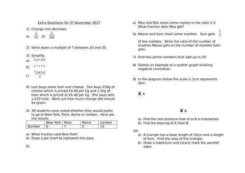 Extra Questions for Edexcel GCSE Maths 2F November 2017 (Answers now included)