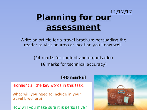 Travel Writing AQA English Language Paper 2 Section B Assessment