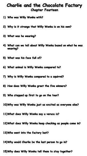 Charlie and the Chocolate Factory - Chapter Fourteen Reading Comprehension Questions