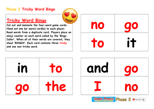 Phase 2 Tricky Word Bingo