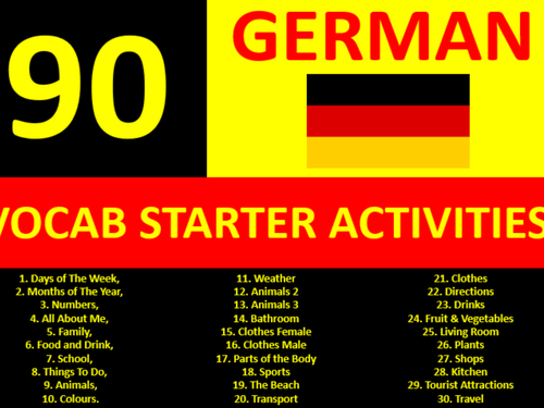 90 x German Vocab Starter Activities GCSE KS3 Keyword Crossword Homework Cover Lesson Plenary