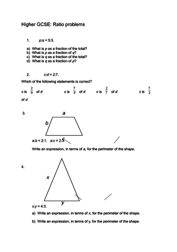 Higher Gcse Ratio Problems Teaching Resources