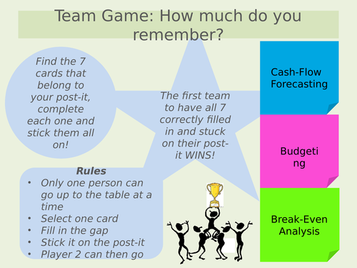 AQA AS Business - Revision Activity - Cash Flow, Budgeting & Break-Even