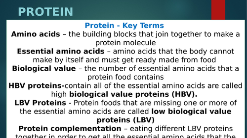 Protein Revision -  Food Preparation and Nutrition