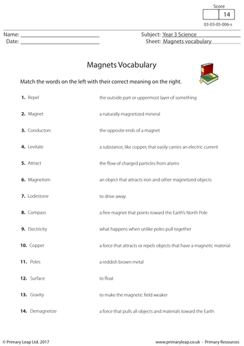 Science Worksheet - Magnets Vocabulary | Teaching Resources