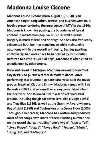 Madonna Handout