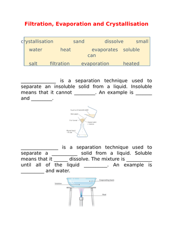 Separation Techniques - Filtration, Evaporation, Crystallisation, Distillation and Chromatography