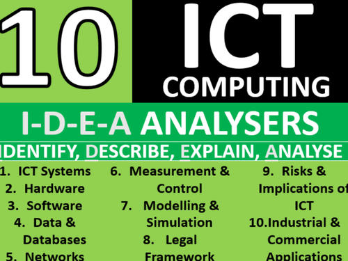 10 IDEA Analysers ICT Computing GCSE or KS3 Keyword Starters Homework Activity or Cover Lesson