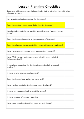 Lesson Planning Checklist