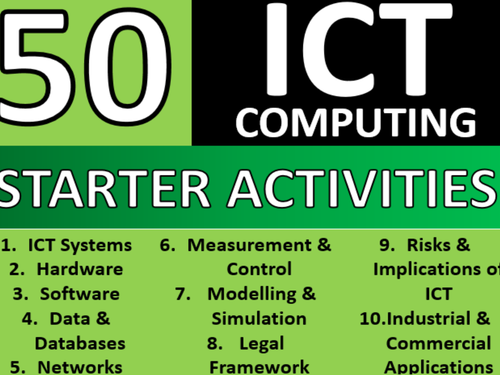 50 x ICT Computing Starter Activities GCSE or KS3 Keyword Starters Homework Activity or Cover Lesson