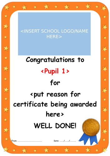 Certificate - Pupil of the Week, Awards