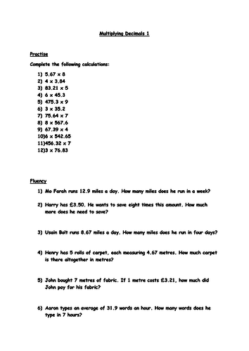 year 6 decimals worksheet