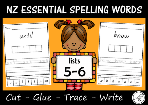 New Zealand Essential Spelling Words – Lists 5-6 – Cut, Glue, Trace & Write