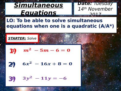 KS4 Solving Simultaneous Equations (with a Quadratic / Circle) Lesson