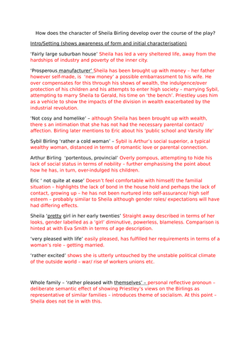 An Inspector Calls - Sheila Birling - Lesson 1