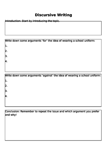 discursive essay planning sheet