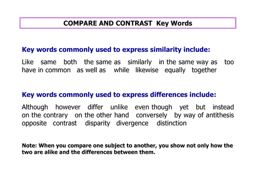 Compare and Contrast Key Words