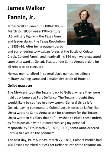 James Walker Fannin Handout