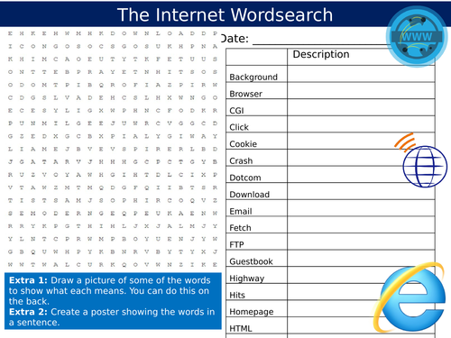 5 x The Internet Starter Activities ICT Computing Keywords KS3 GCSE Wordsearch Crossword