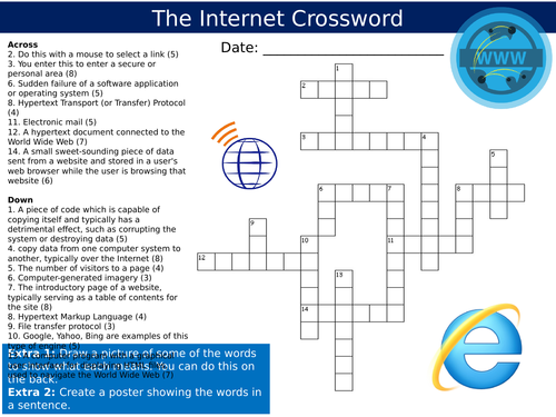 The Internet Crossword ICT Computing Starter Activity Keywords KS3 GCSE Cover Homework