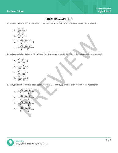 HSG.GPE.A.3 - Quiz and Answer Guide