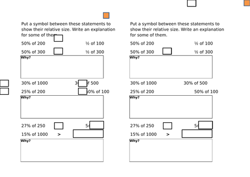 Comparing percentages of amounts - building number sense