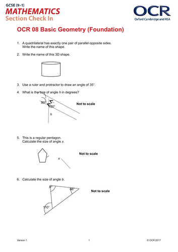 OCR Maths: Foundation GCSE - Section Check In Test 8 Basic geometry