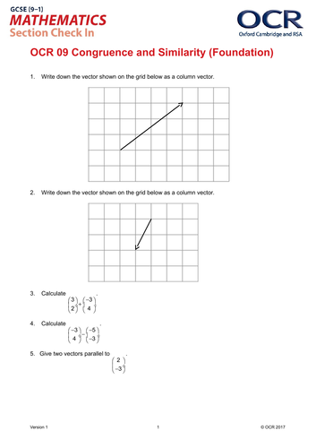OCR Maths: Foundation GCSE - Section Check In Test 9 Congruence and similarity