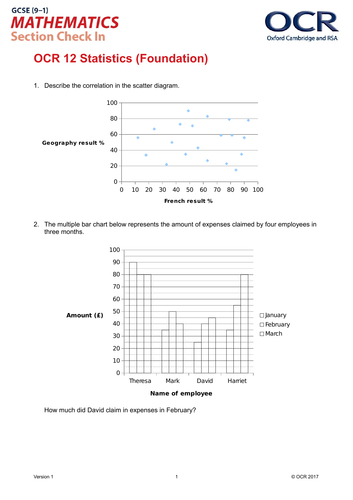OCR Maths: Foundation GCSE - Section Check In Test 12 Statistics