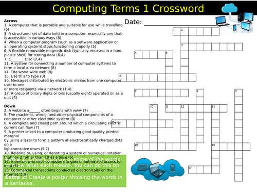 Computing Key Terms Crossword ICT Technology Starter Activity Keywords KS3 GCSE Cover Homework