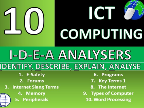 10 x IDEA Analysers #2 ICT Computing GCSE or KS3 Keyword Starters Homework Activity or Cover Lesson