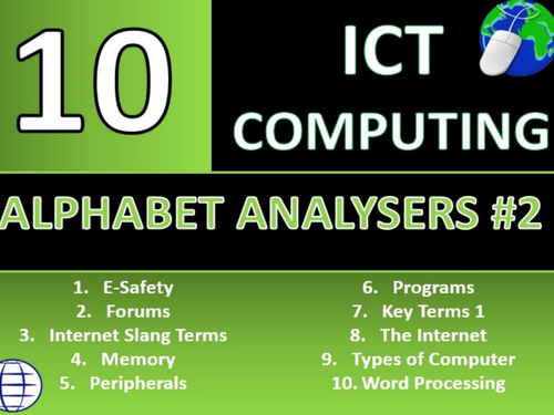 10 x Alphabet Analysers #2 ICT Computing GCSE KS3 Keyword Starters Homework Activity or Cover Lesson