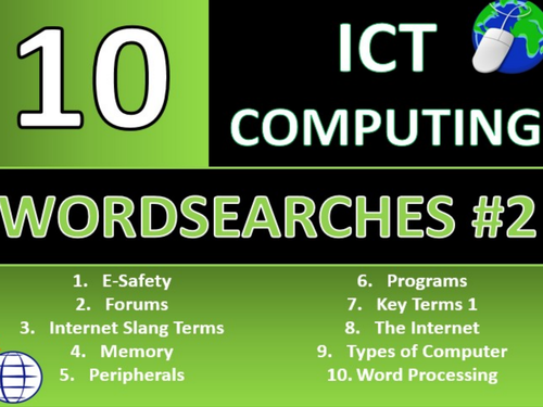 10 x Wordsearches #2 ICT Computing GCSE or KS3 Keyword Starters Wordsearch Activity or Cover Lesson