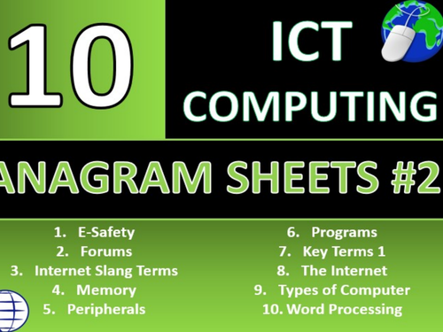 10 x Anagram Sheets #2 ICT Computing GCSE or KS3 Keyword Starters Homework Activity or Cover Lesson