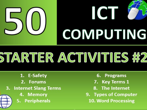 50 x ICT Computing Starter Activities #2 GCSE KS3 Keyword Starters Homework Activity or Cover Lesson