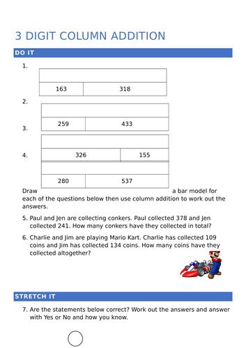 Y3 3 digit column addition with exchanging