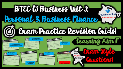BTEC L3 Business: Unit 3 - Learning Aim F Exam Revision Grid Sheets!