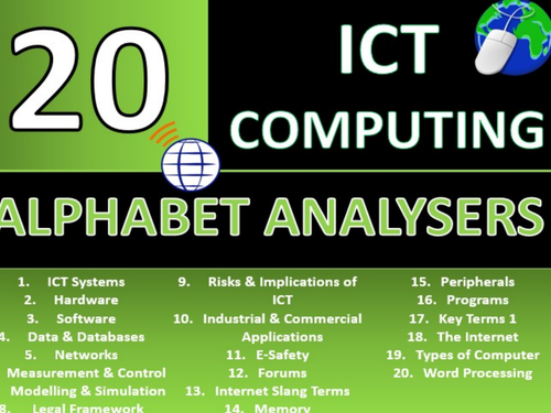 20 x Alphabet Brainstorm Analysers ICT Computing GCSE or KS3 Keyword Starters Activity Cover