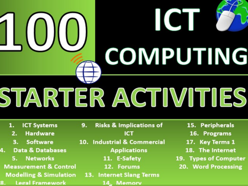 100 x ICT Computing Starter Activities GCSE KS3 Keyword Starters Homework Activity or Cover Lesson