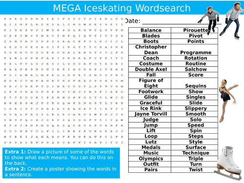 3 x Iceskating Wordsearches PE Sports Starter Settler Activity Homework Cover Lesson Wordsearch